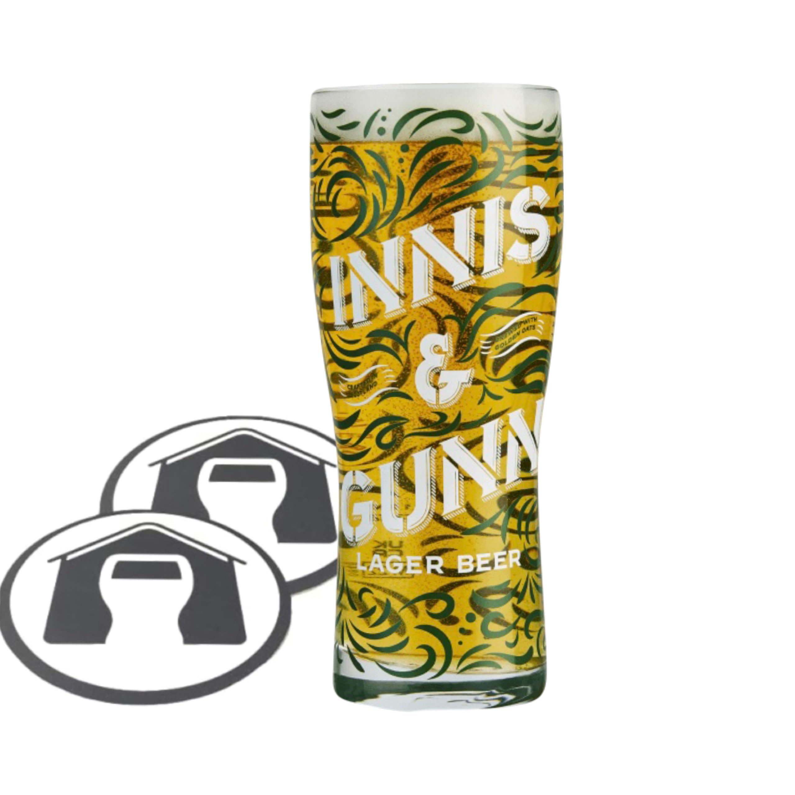GarageBar | Innis & Gunn Beer Glass | Pint/20oz Beer Glass | Official Merchandise | Comes with 2X Beer Drip Mats | 1 Glass
