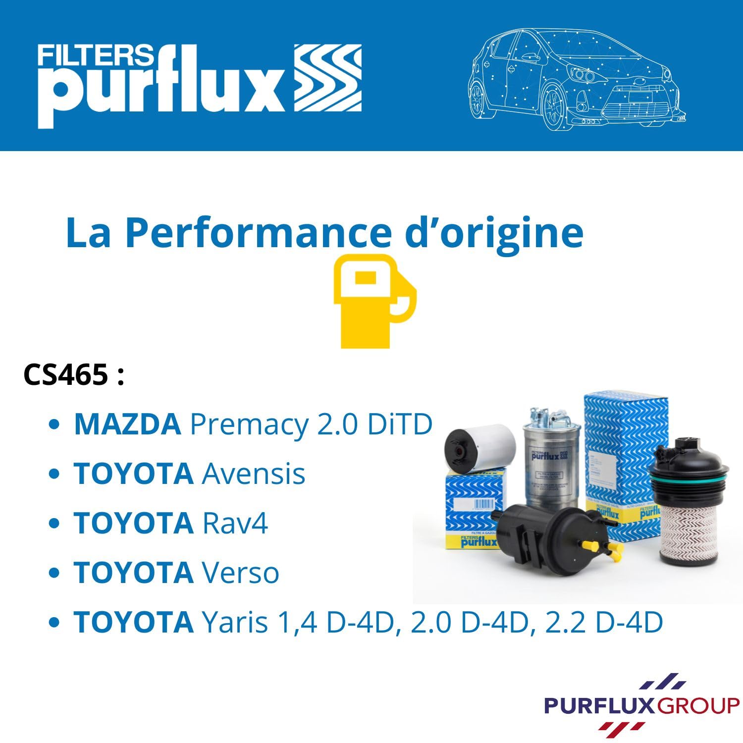 PURFLUX Filtre à carburant Cartouche filtrante Compatible avec TOYOTA Yaris 3/5 portes P9 CS465