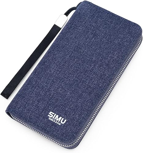 SIMU Cartera larga de lona para hombre para chequera tarjetas de crédito cartera larga con cremallera para hombre cartera de negocios juvenil bolsa