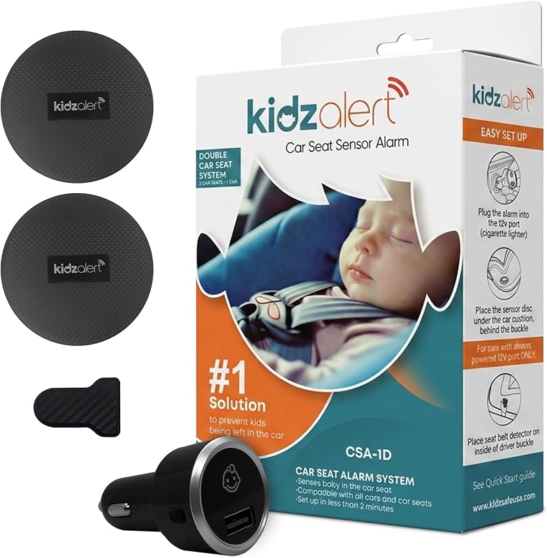 Car Seat Sensor Alarm, 1 Alarm + 2 Sensors | Automatic Child Detection Alert, Plug-in Installation, 2 Sensor System for 2 Car Seats in the Same Car, No APP Required
