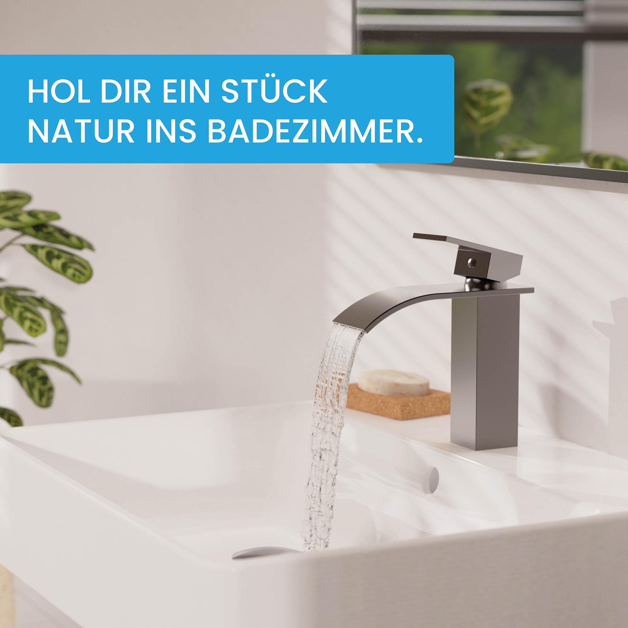 Bächlein Bateria łazienkowa Tamina w stylu wodospadu, jednouchwytowa bateria z trwałym wkładem ceramicznym i zestawem montażowym, bateria łazienkowa antracytowa
