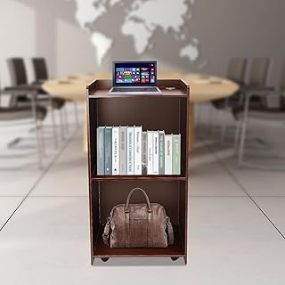 Podium Table Hosting Reception Desk Presentation Podium MDF Mobile Lectern Stand, 22.6 * 14.5 * 41.3", for Restaurants, Churches, Conference Rooms, Classrooms, Seminars, Schools (Brown)