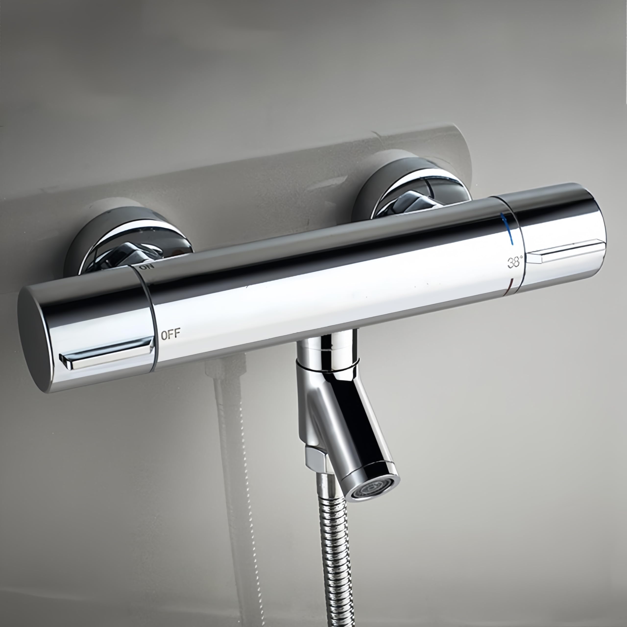 Grifo Ducha Termostáticos 38 ℃ Grifo Termostato Ducha Cromado | Grifo de Ducha de dos Salidas Grifo bañera y ducha de Ducha Termostático Grifo bañera de Latón