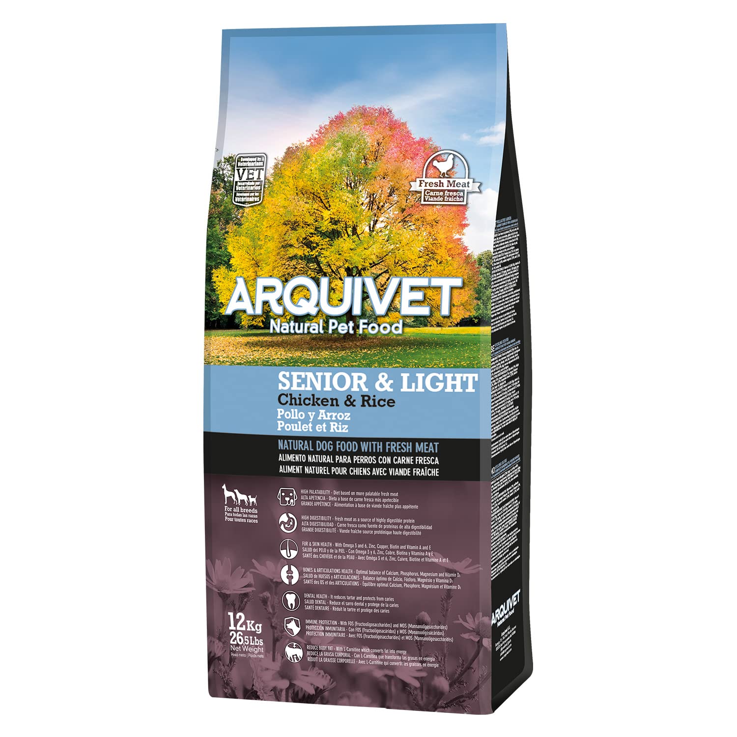 Arquivet Pienso Premium Senior Light Pollo y arroz 12 kg - Pienso Natural para Perros Mayores o con sobrepeso - a Partir de 7 años de Edad - Alimento seco