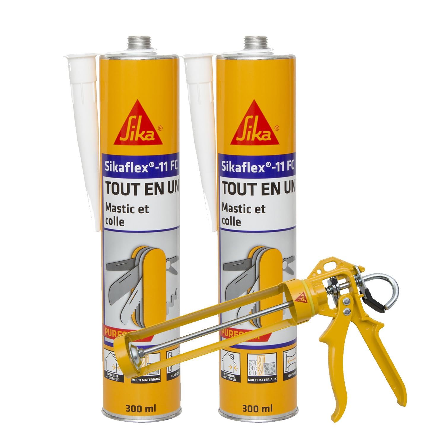 SIKA - Lot de 2 cartouches - Mastic joint et colle multi-usages - Sikaflex 11 FC Purform, Blanc -Tout en un - Multisupports - Intérieur et extérieur - Idéal travaux de bricolage - 300ml