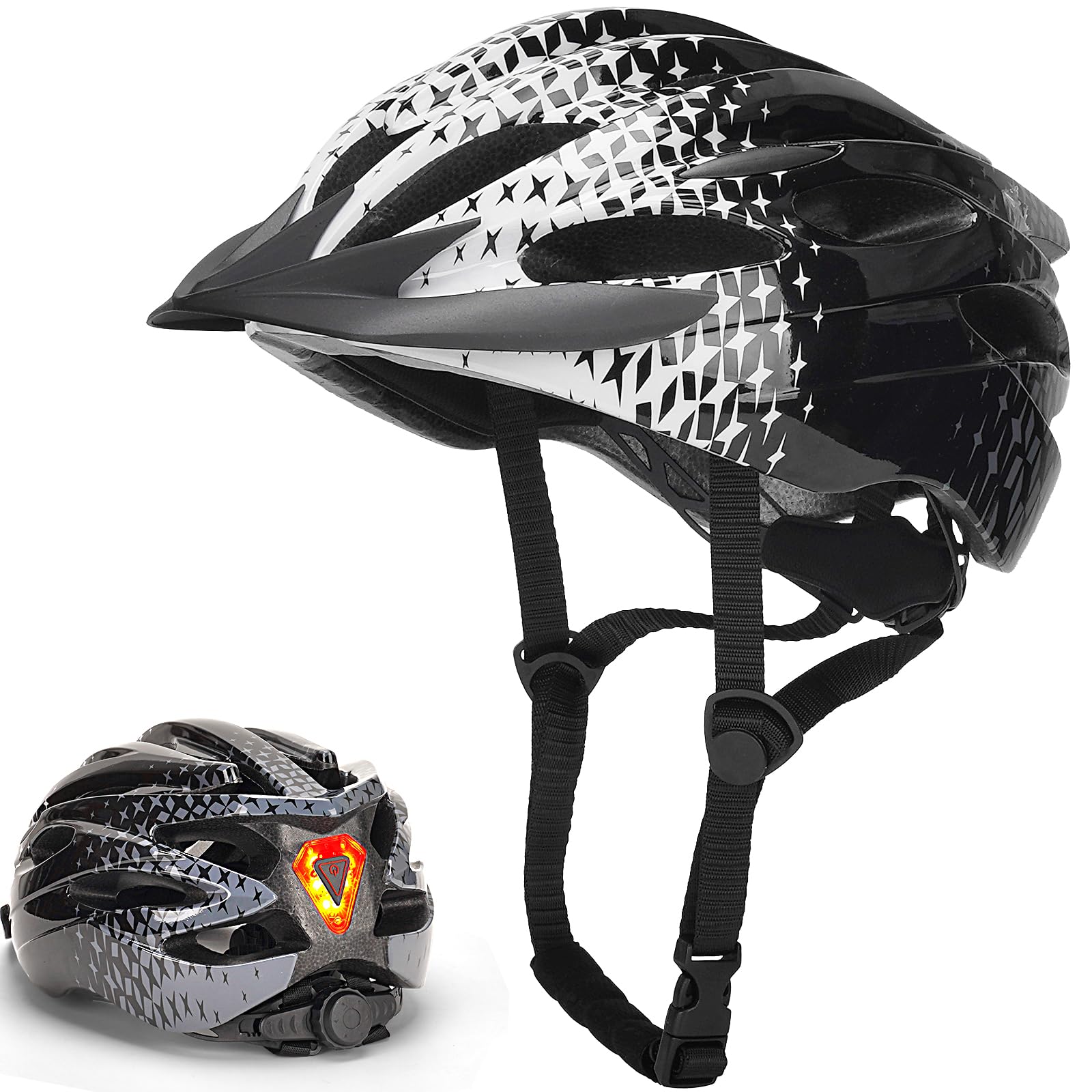 Bike Helmet Men Women Cycle Helmet with Light Breathable MTB Helmets Mountain Bicycle Helmet for Adult Road Cycling Helmet,Black+White — image 1