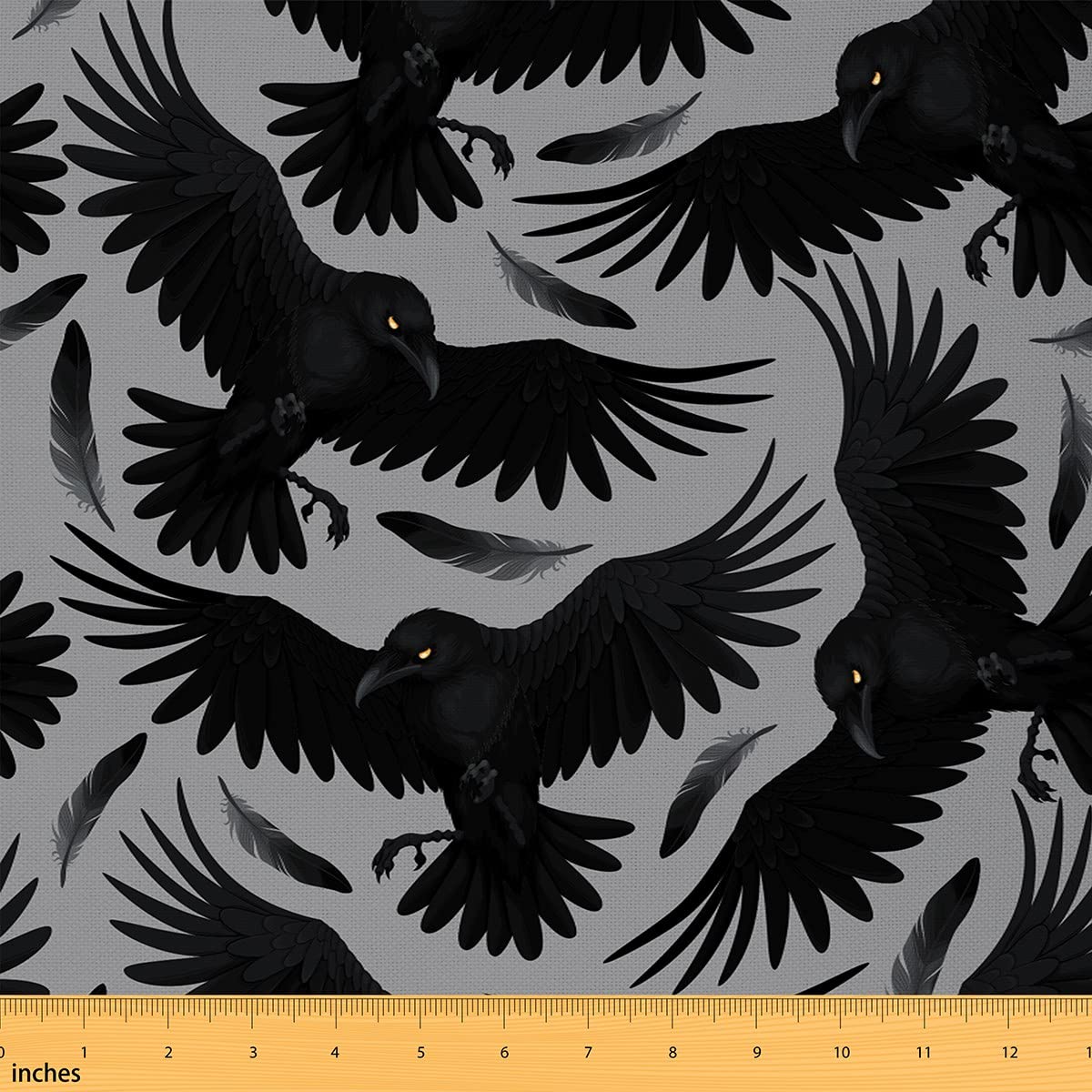 Richhome Multi 26 Black Crow Fabric By The Yard Halloween Gothic Style Themed Fabric For Sewing Supplies Wild Birds Animal Feather Decorative Fabric For Diy Upholstery And Home Accents 5 Yards