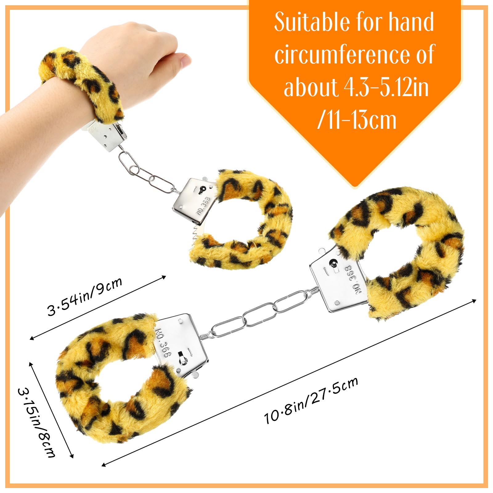 Manette in Metallo con 2 Chiavi Giocattolo di Manette con Peluche e Chiavi Morbide Manette per Cosplay di Polizia per Feste in Costume Accessori per Props Foto (Leopardato, Stile Peluche)