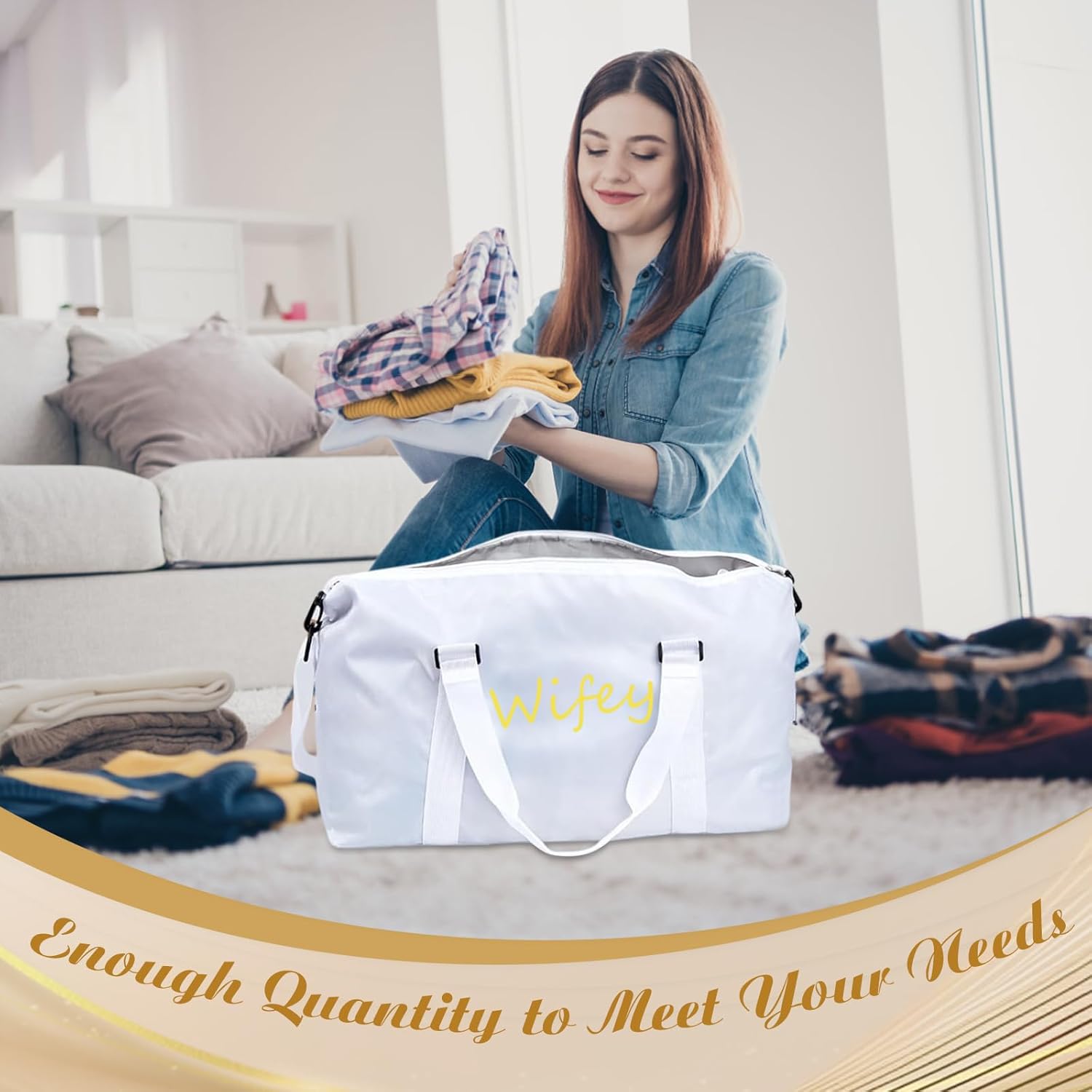 2 Pcs Wifey Hubby Duffle Bag Set White Black Wedding Travel Bags Waterproof Honeymoon Travel Bags Weekender Tote Bag For Women Men Couple Bridal Shower Honeymoon Party Organizer Supplies - Image 5