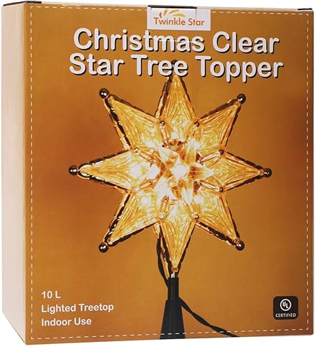 Miniatura 6 de Twinkle Star Decoración para árbol de Navidad iluminada, estrella transparente de 8 puntos con 10 miniluces incandescentes, decoración de árbol de