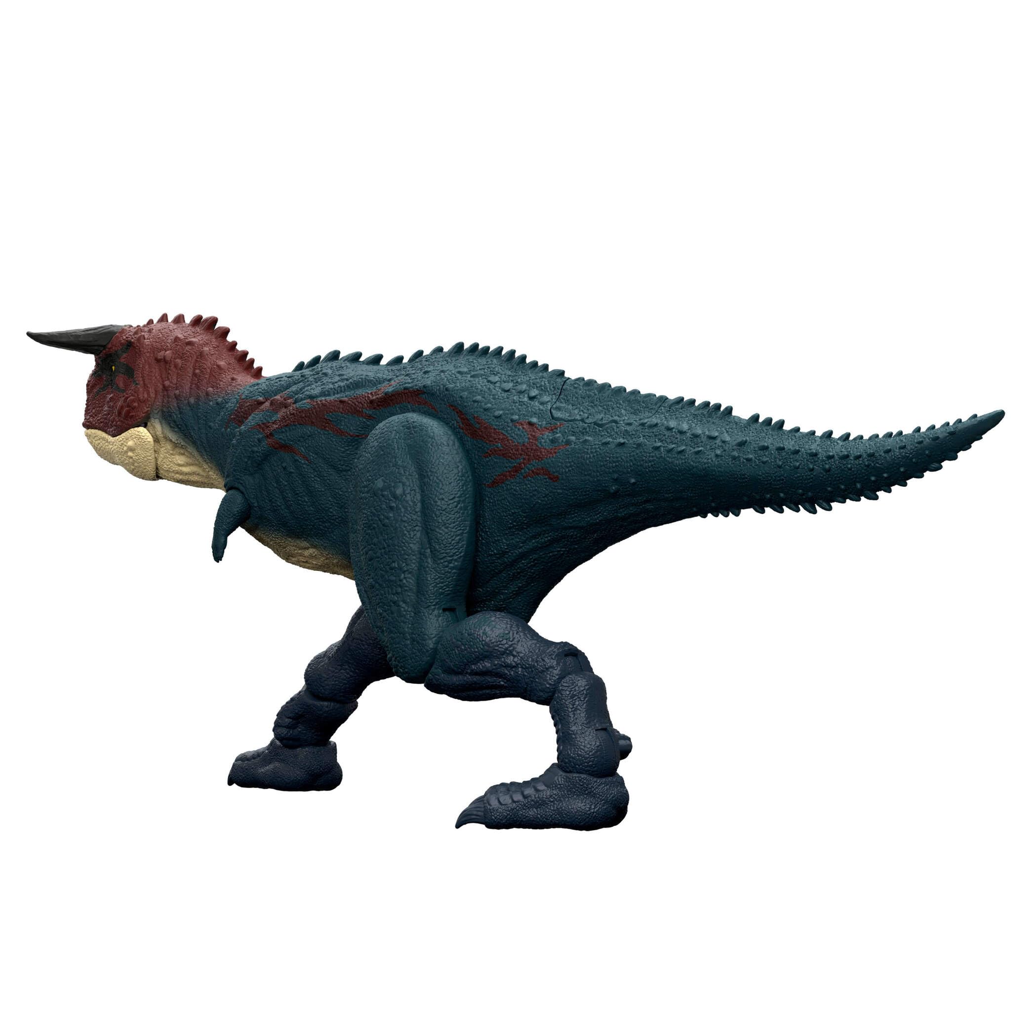 Mattel Jurassic World Corre y Devora Carnotauro, Figura de acción de Dinosaurio Que Corre y muerde, con Sonidos de rugidos y Juego Digital, JKG85