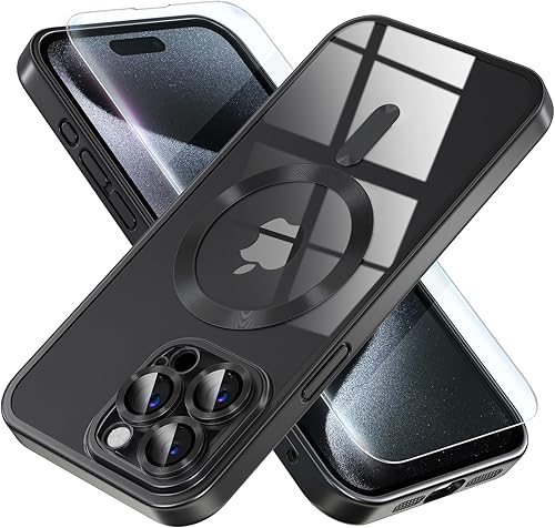 Funda magnética para iPhone 15 Pro Max nunca amarillenta protección contra caídas de grado militar protector completo de lente de cámara, funda