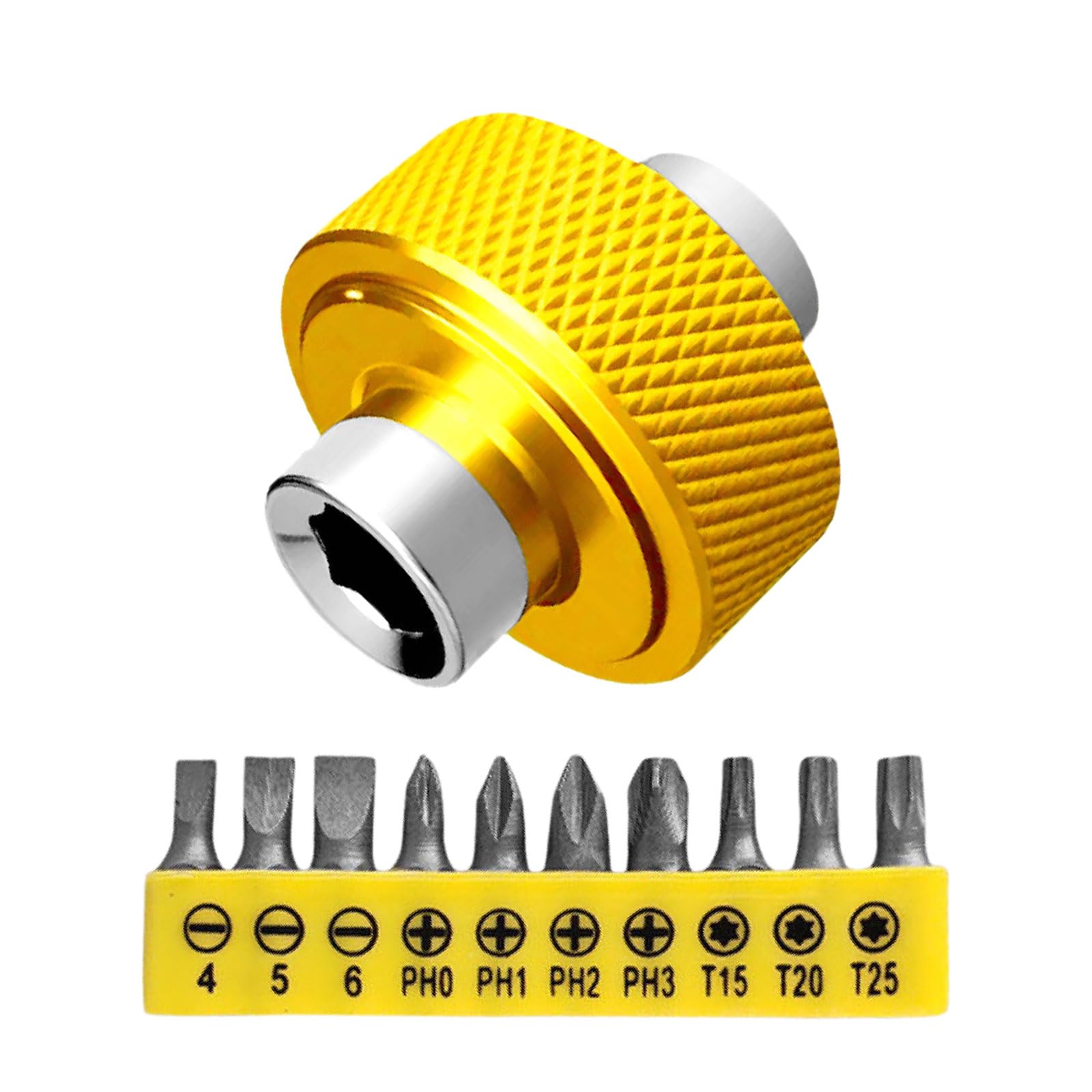 Portable Ergonomic Miniature Ratchet Wrench Tool with Quick Change Yellow Bit, Durable Carbon Steel Construction, Compact Adjustable Wrench