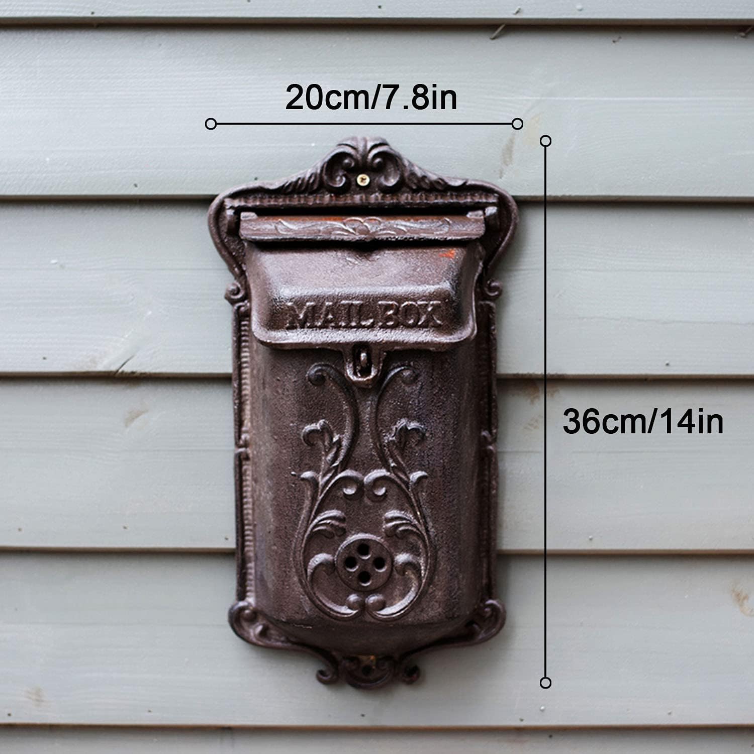 Suggestion Box Letter Box Complaint Box Wall-Mount Mailbox, Large Capacity Mail Box, Cast Iron Rust-Proof Metal Post Box, Mailboxes for Outside, Garden Waterproof Decor Postbox Letter Box ( Size : 20x