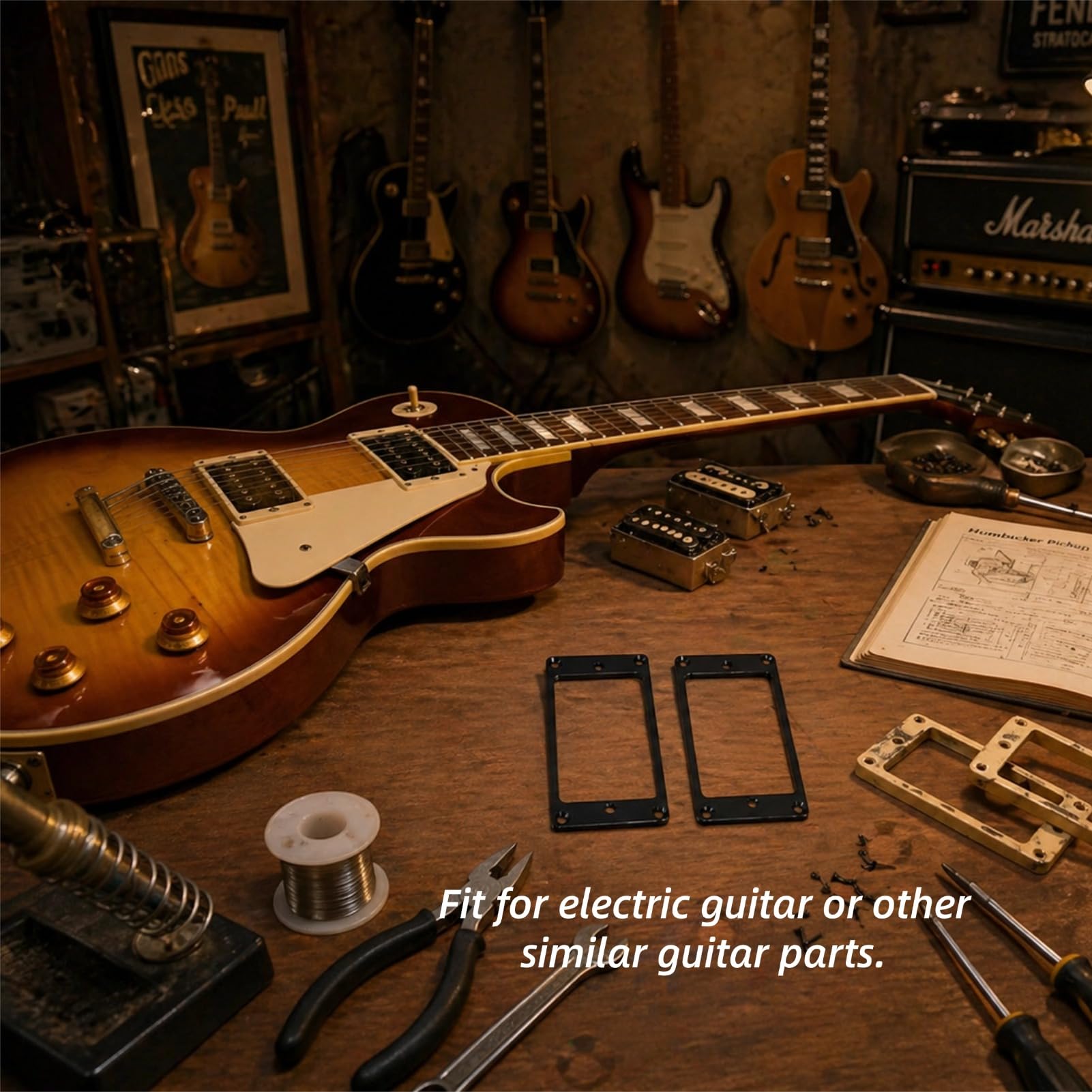 Metalowy płaski Hunmbucker gitara elektryczna rama przetwornika pierścień montażowy 2 szt. (czarny)