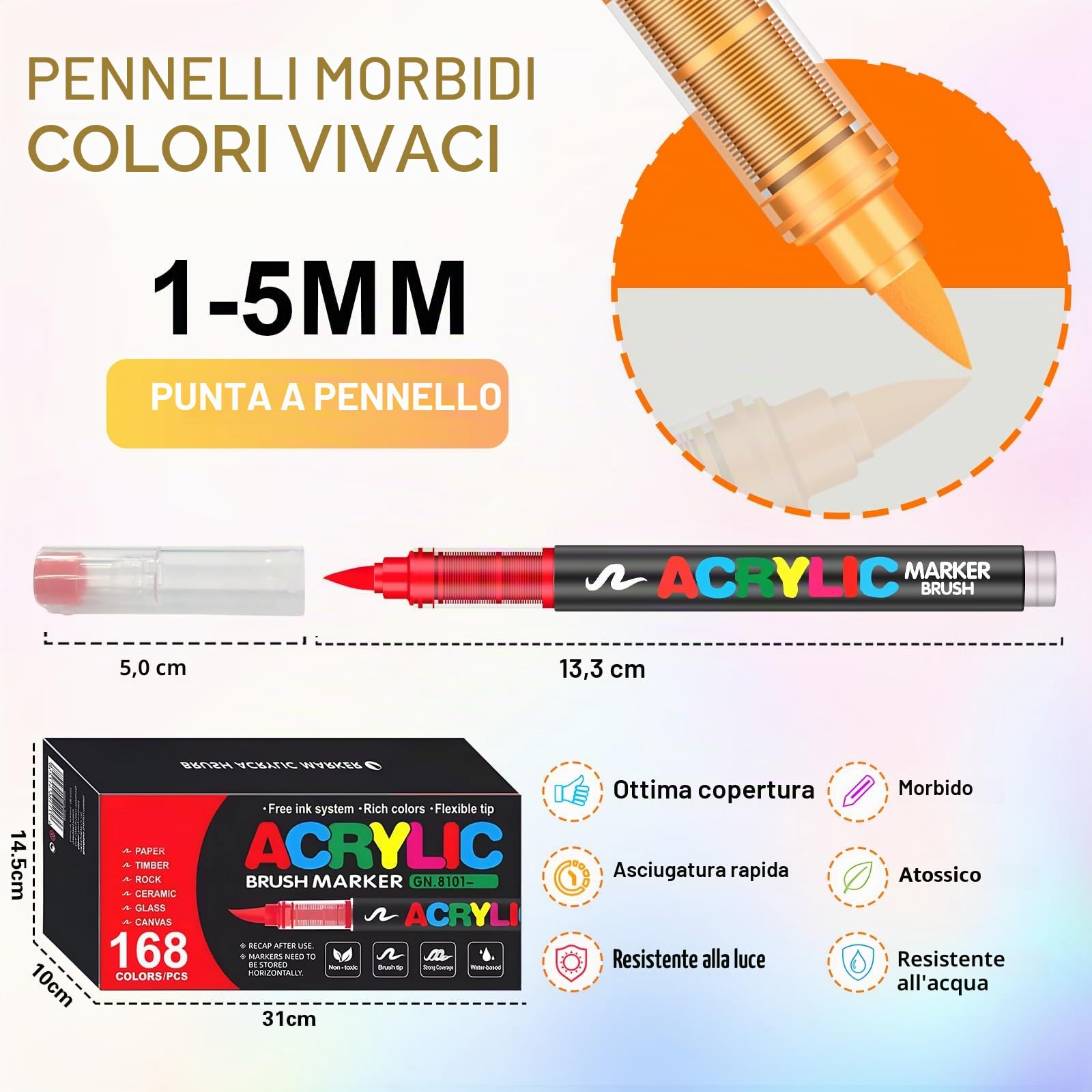Gunsamg 168 Colori matite di vernice Acrilica per la Pittura su Roccia, Pennarello di Vernice Acrilica per il vetro legno pietra Ceramica tessuto Metallo tela di carta.