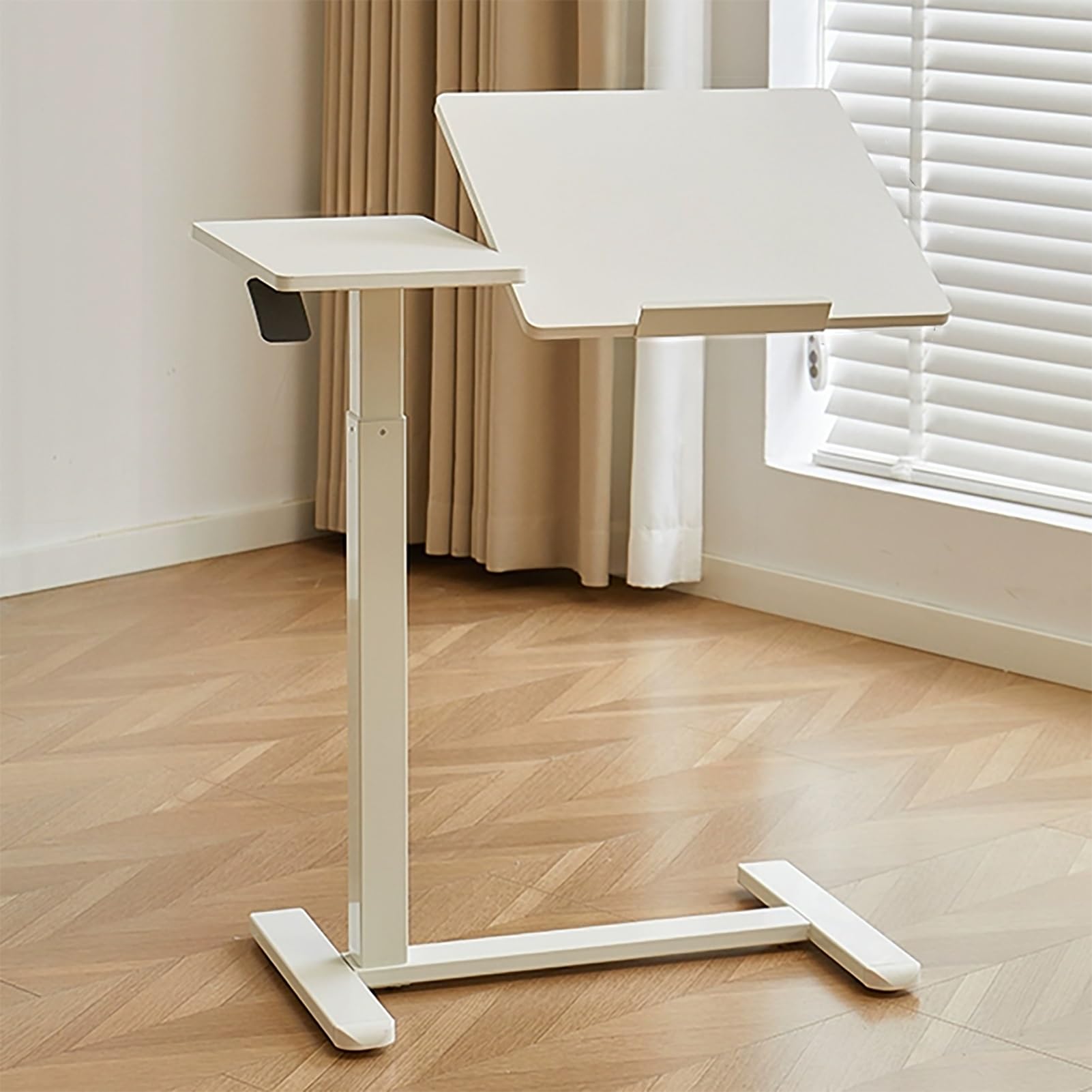 MYUYEE Standing Desk Adjustable Height, Movable Stand Up Desk, Office Desk With Tiltable Tabletop, Overbed Table Computer Desk, Steel Structure, For Home Office (Black)