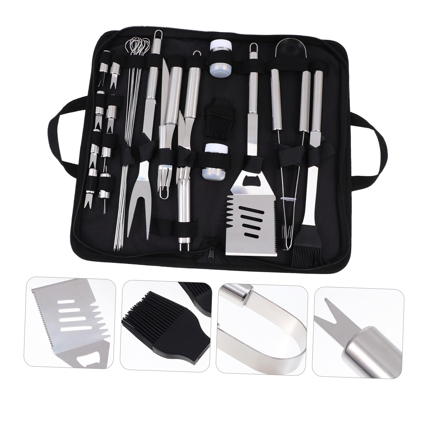 Kit Barbecue Utensili Grill Outdoor Professionale per Escursionismo e Feste con Borsa Oxford Portatile