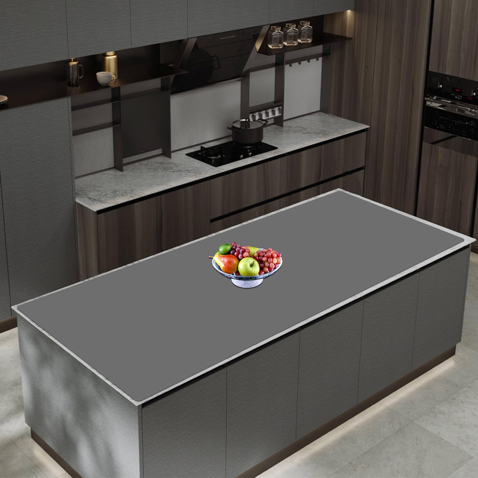 47.3''x23.6''(120cmx60cm) Extra Large Silicone Mat for Kitchen Counter, Heat Resistant Countertop Protector, Non-Slip Waterproof Kitchen Island Mat, Easy to Clean, Dark Gray