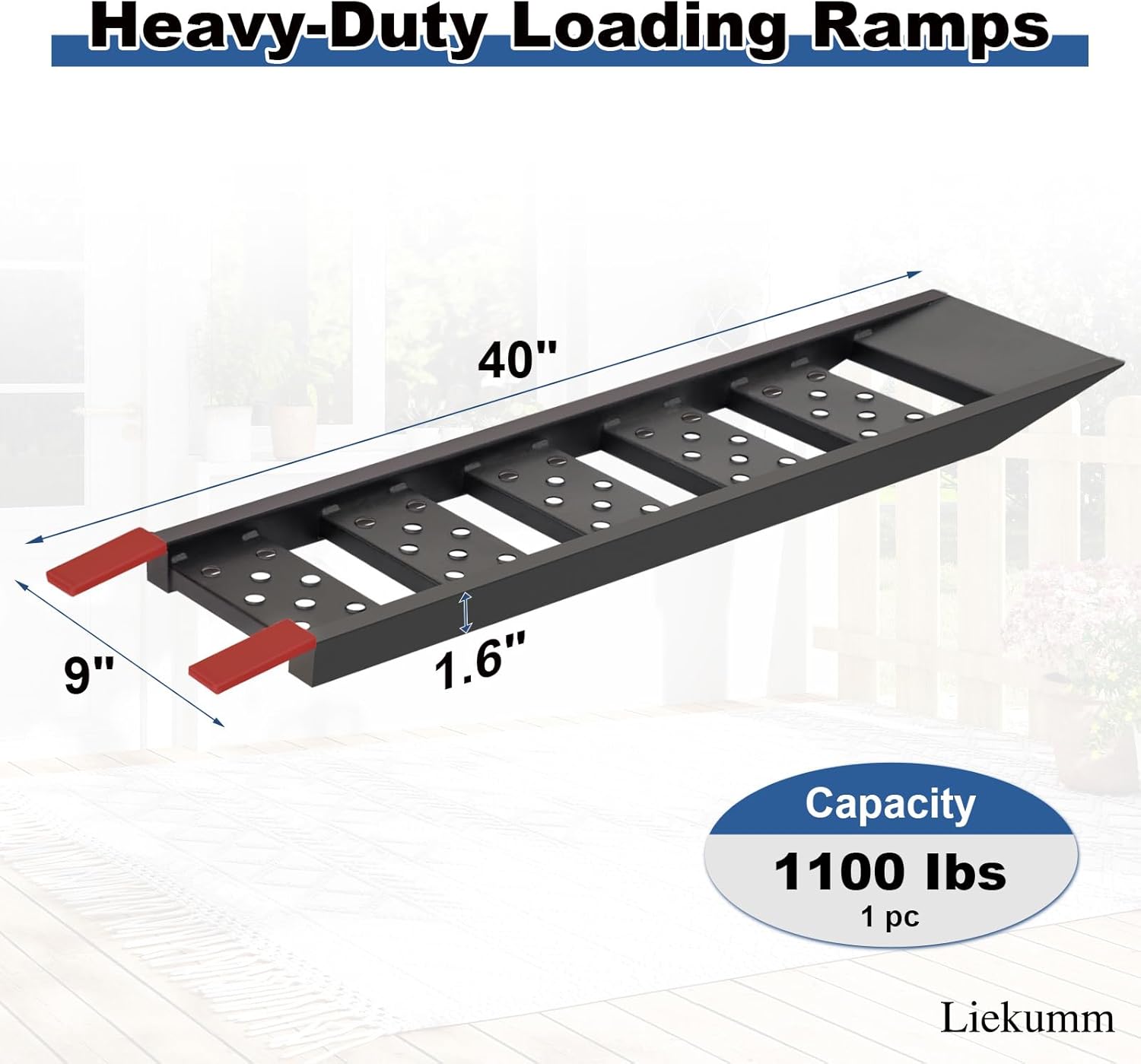 LIEKUMM 40" Heavy Duty Motorcycle Ramp, 1100 lbs Single Loading Ramp for Pickup Trucks, Metal Dirt Bike Ramp for Truck Bed, E-Bike and Scooter Use