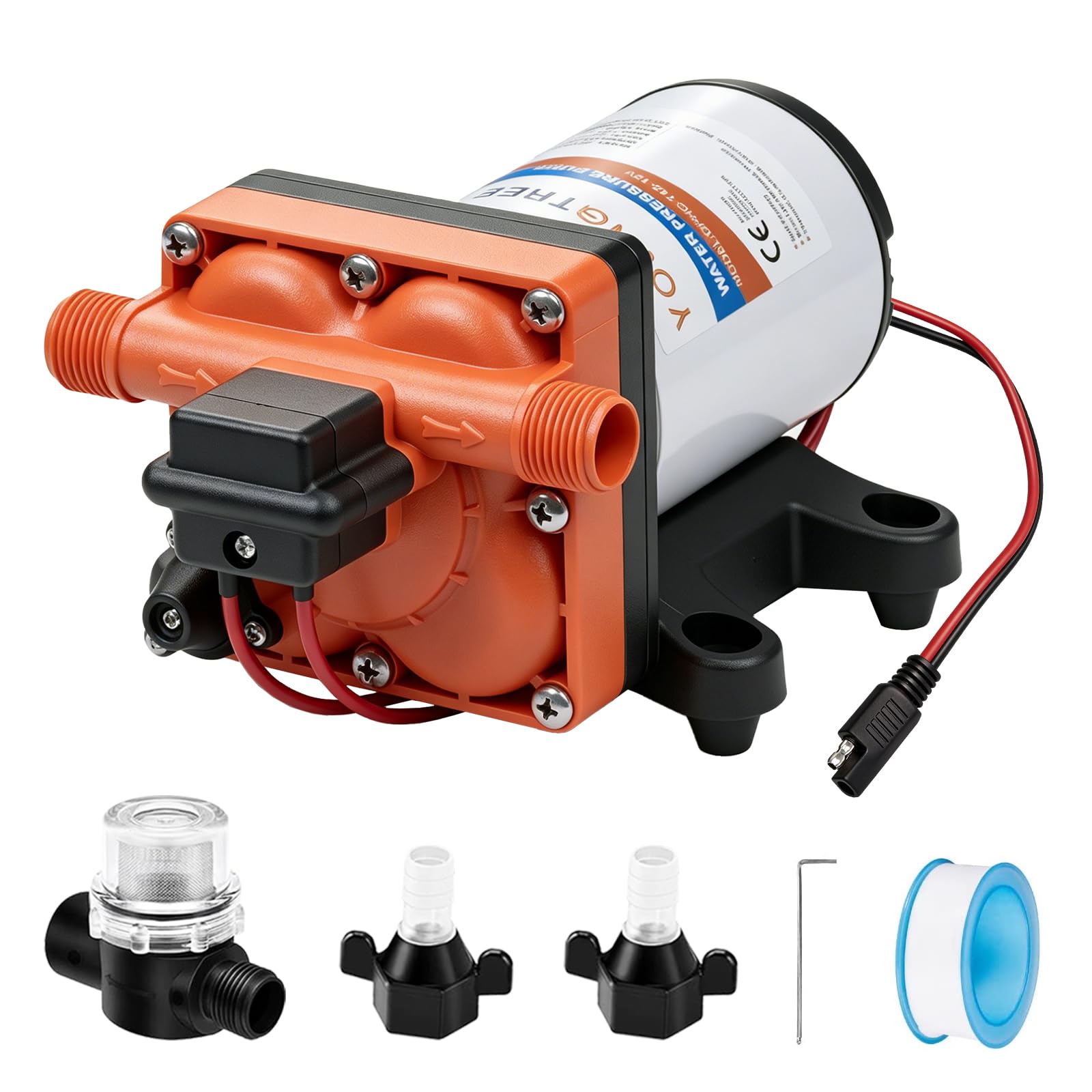 YOUNGTREE 12V RV Water Pump Quiet 3.5GPM 55PSI 12V DC Fresh Water Pressure Pump On Demand Replace#4008-101-A65/E65 with Pressure Switch for RV Camper Rain Barrel Boat Shower Garden Food Truck