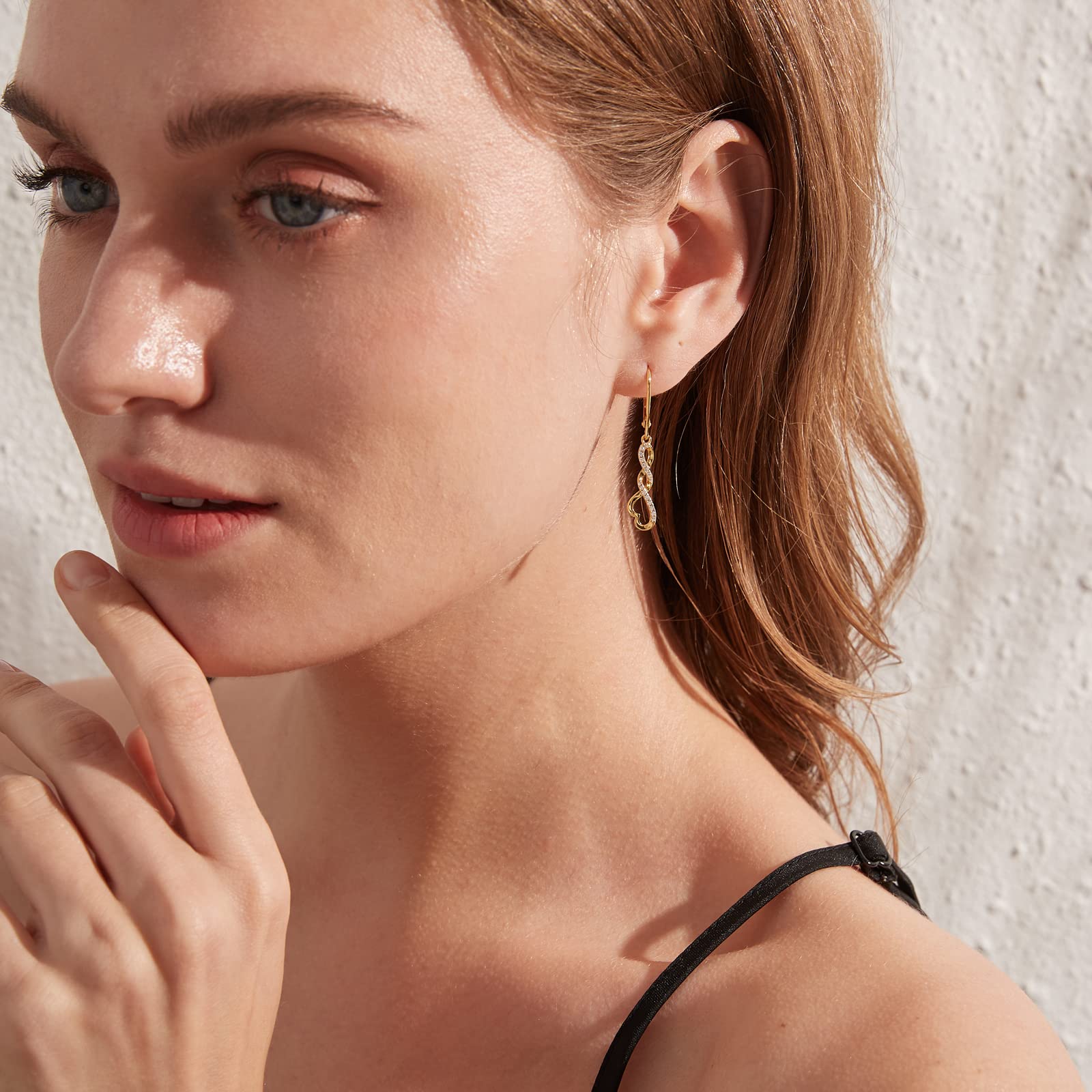 18K Weißgold Plattiert Ohrringe Silber s925 Hängend Damen Simulierter Diamant Hängende Lang Unendlichkeit Infinity Ohrhänger Silber s925 Mit 5AZirkonia Kristall