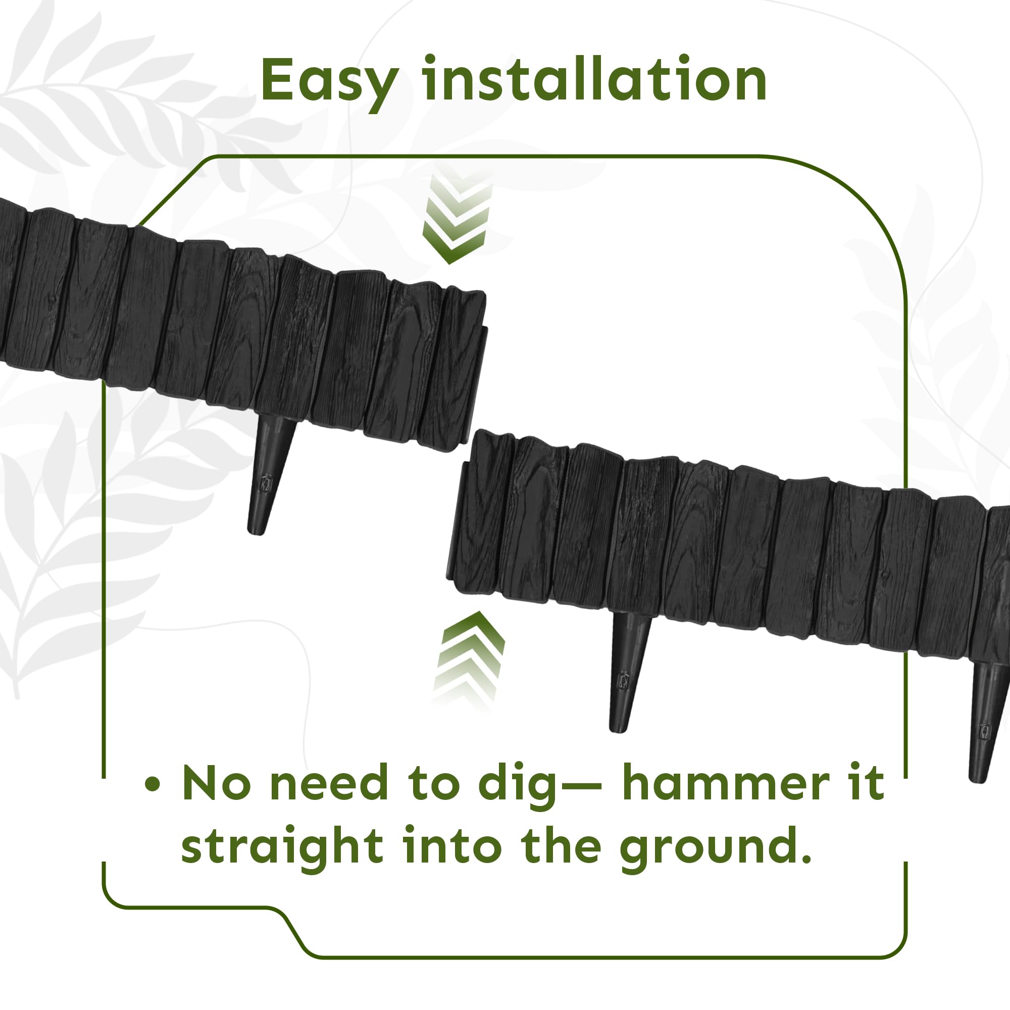 GARDENIX Black Lawn Edging - 2.3m/7.4ft Flexible Garden Edging for Flower Beds, Lawn, Patio & Pavement - Easy Install border, No Digging, Weather-Resistant Plastic, Wood Effect Garden Fence — view 2