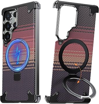 Case for Samsung Galaxy S25 Ultra with Magnetic Kickstand Ring,Frameless Kevlar Aramid Fiber Anti-Scratch Shockproof Protective Phone Case for Galaxy S25 Ultra Bezel Less CoverOnyx