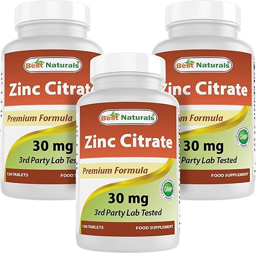 Best Naturals Suplementos de zinc de 30 mg (como citrato de zinc), vitaminas de zinc para adultos, apoyo inmunológico, 120 tabletas (120 unidades