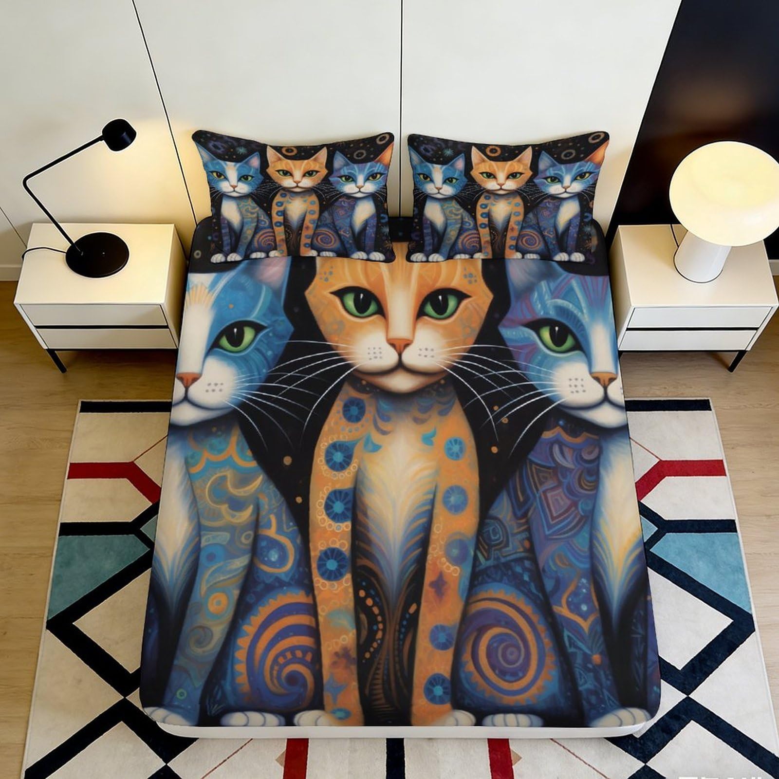 Jqzkxnhpbr Style-10 3D Printed Artistic Cat Fitted Sheet Microfiber Soft Breathable Abstract Animal Bed Cover For Bedroom Dorm Decor 90X200x25cm