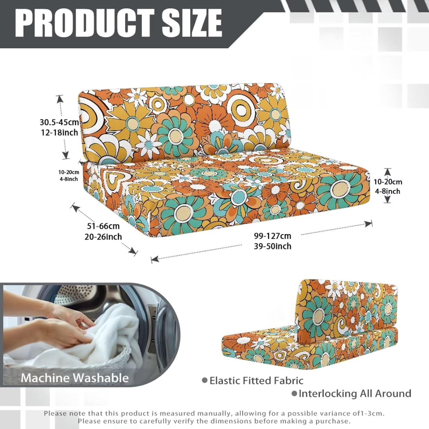 Retro Hippie Flower Pattern RV Dinette Cushions Covers Replacement RV Stretch Sofa Seat Slipcovers Dinette Booth Set Home & Kitchen for Travel Trailer Couch