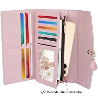 Portefeuille Long Femme CJQRL - Fermeture Éclair, Porte-Cartes, Poche Téléphone | Gris, Blanc, Rose