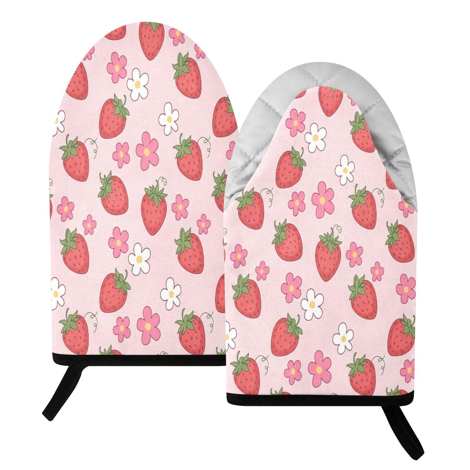 BURSTDDY Strawberries Oven Mitt,Heat Resistant Kitchen Mitts for Cooking