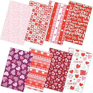 Valentine's Day Fabric,8 PCS 8 Designs Cotton Sewing Fabric Squares, Love Heart Floral Fat Quarters Quilting Fabric Bundles Material for Valentine's Day Wedding Decorative Sewing DIY Fabric Crafts - Buy now