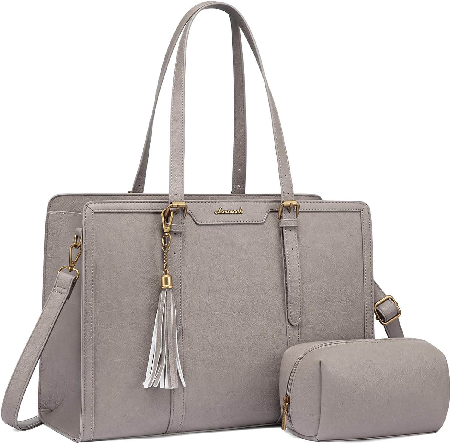 LOVEVOOK Laptop Bag for Women Vintage Leather Laptop Tote 15.6 inch Large Capacity Computer bag with Clutch Purse for Work