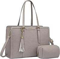 Vista 19 de LOVEVOOK Bolsa de mano para laptop para mujer, bolsa de trabajo vintage de 15.6 pulgadas con embrague, bolso grande de cuero para laptop con soporte