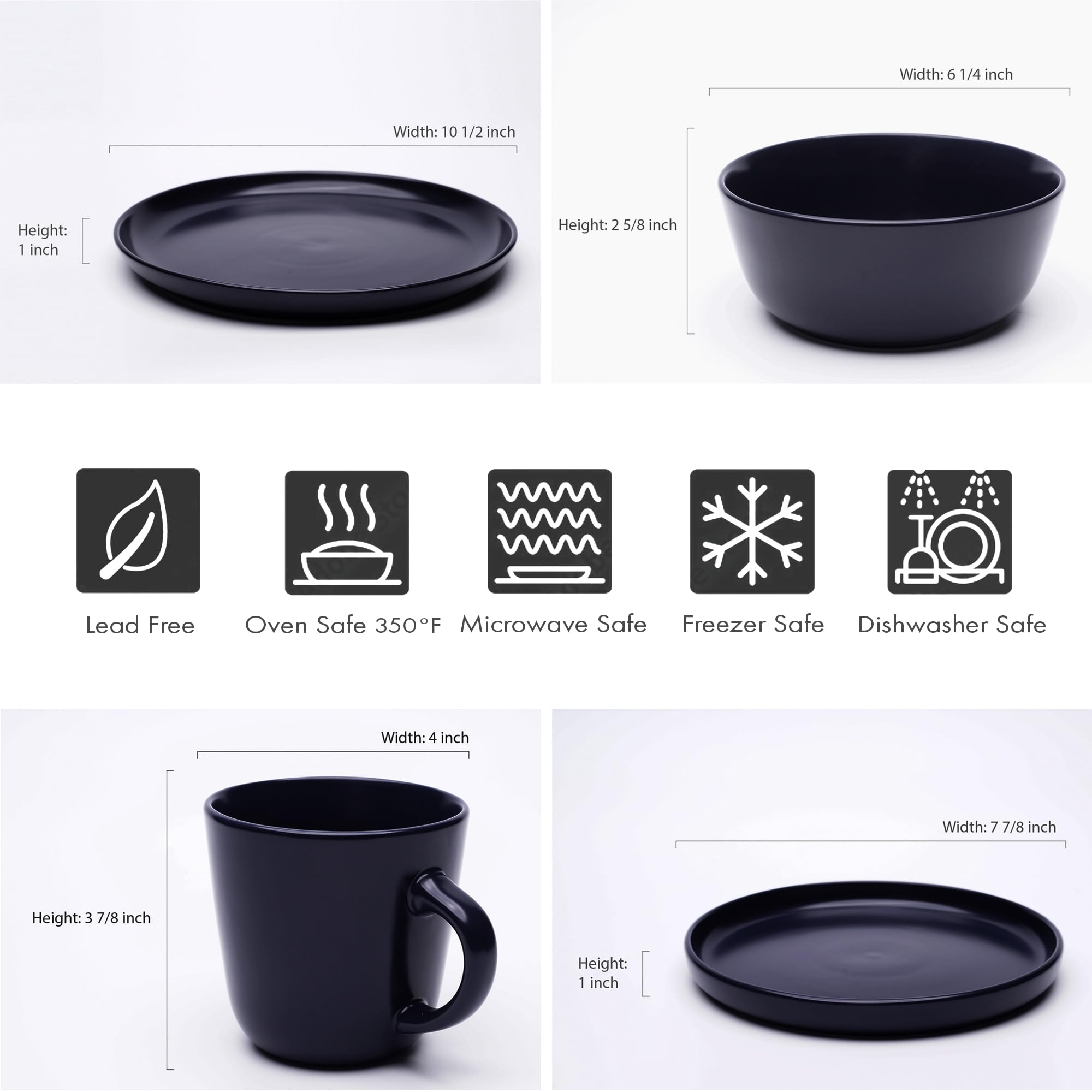 MÜLLERHEIM 903 Minimalistyczna kolekcja 16-częściowy współczesny ceramiczny kamionkowy zestaw naczyń obiadowych dla 4 osób, matowy Blueberry Blue talerze i miski, zestaw talerzy obiadowych, zestaw