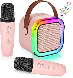 Karaoke Machine for Kids Adults, Karaoke Machine with 2 Wireless Microphone, Portable Bluetooth Karaoke Speaker with Colorful Lights for Girls and Boys 4-10 +Year Old Birthday, (Pink)
