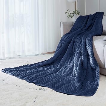 ALANSMA Reversible Weighted Blanket for All Season, Luxury Velvet, Warm and Cool, Adult 5Lb Blue Weighted Blanket, Enjoy Sleeping AnywhereBlue,35"x48" 5.5lbs