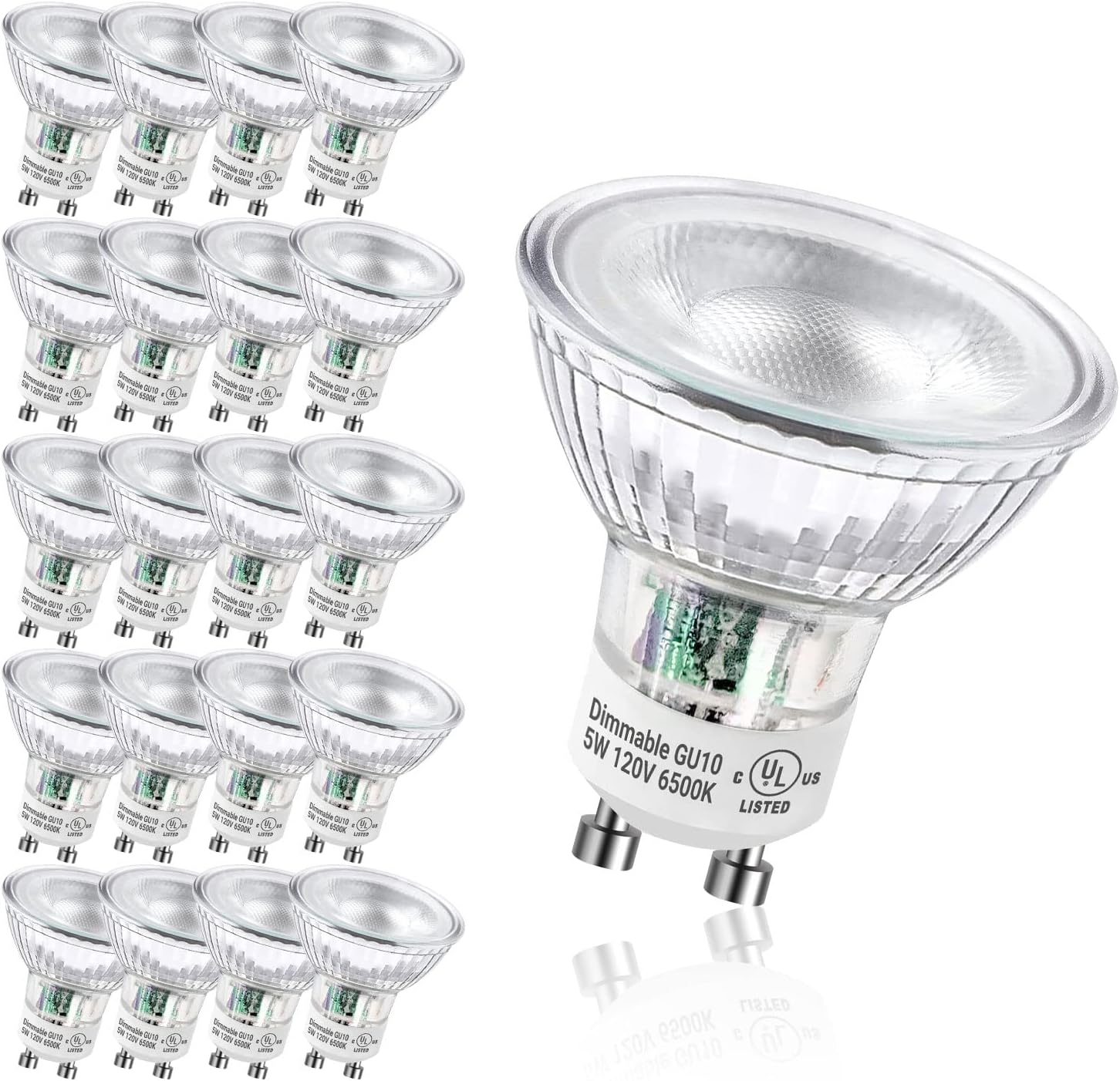 Sparkling 20pack 6500K GU10 LED Bulb, Dimmable Daylight Spotlight, 5W