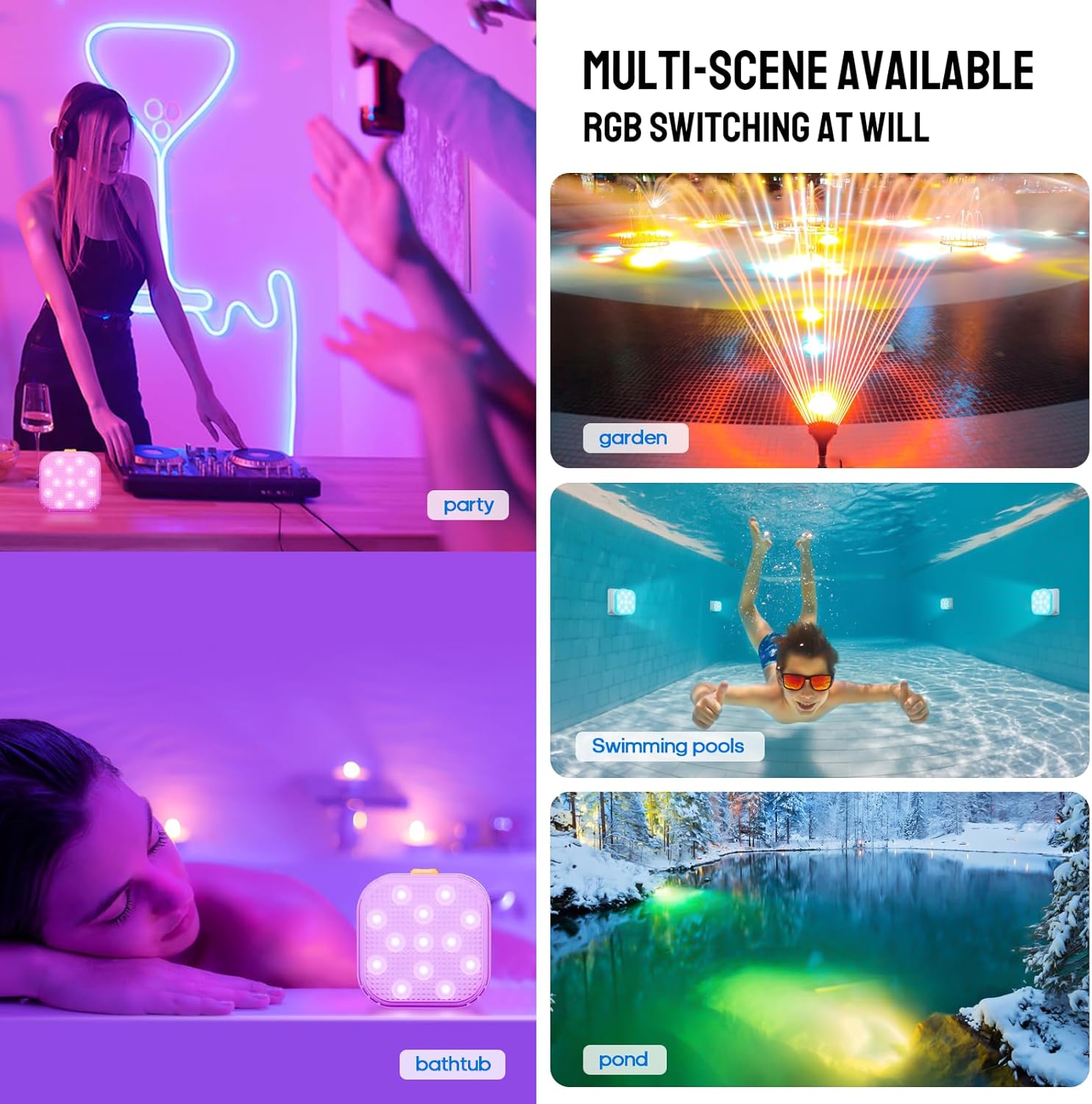 Lixada LED Pool Light, Rechargeable Submersible Underwater Light with Remote,16 Color Changing IP68 Waterproof for Aboveground/Inground Pools, Pond Decoration(2 Pack)
