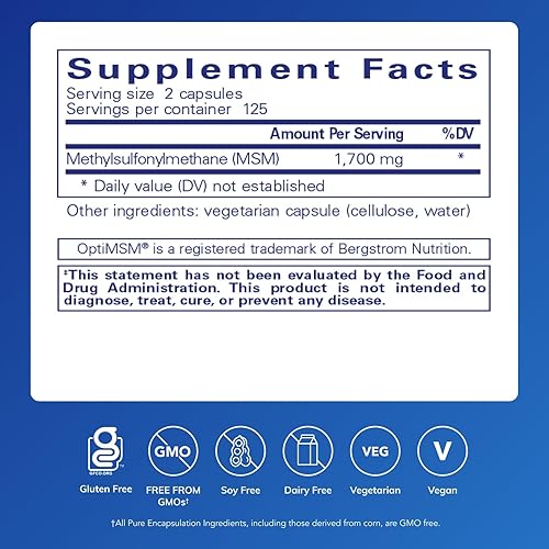 Miniatura 2 de Pure Encapsulations Cápsulas MSM  Suplemento de azufre para apoyar las articulaciones el sistema inmunológico el tejido conectivo y la salud