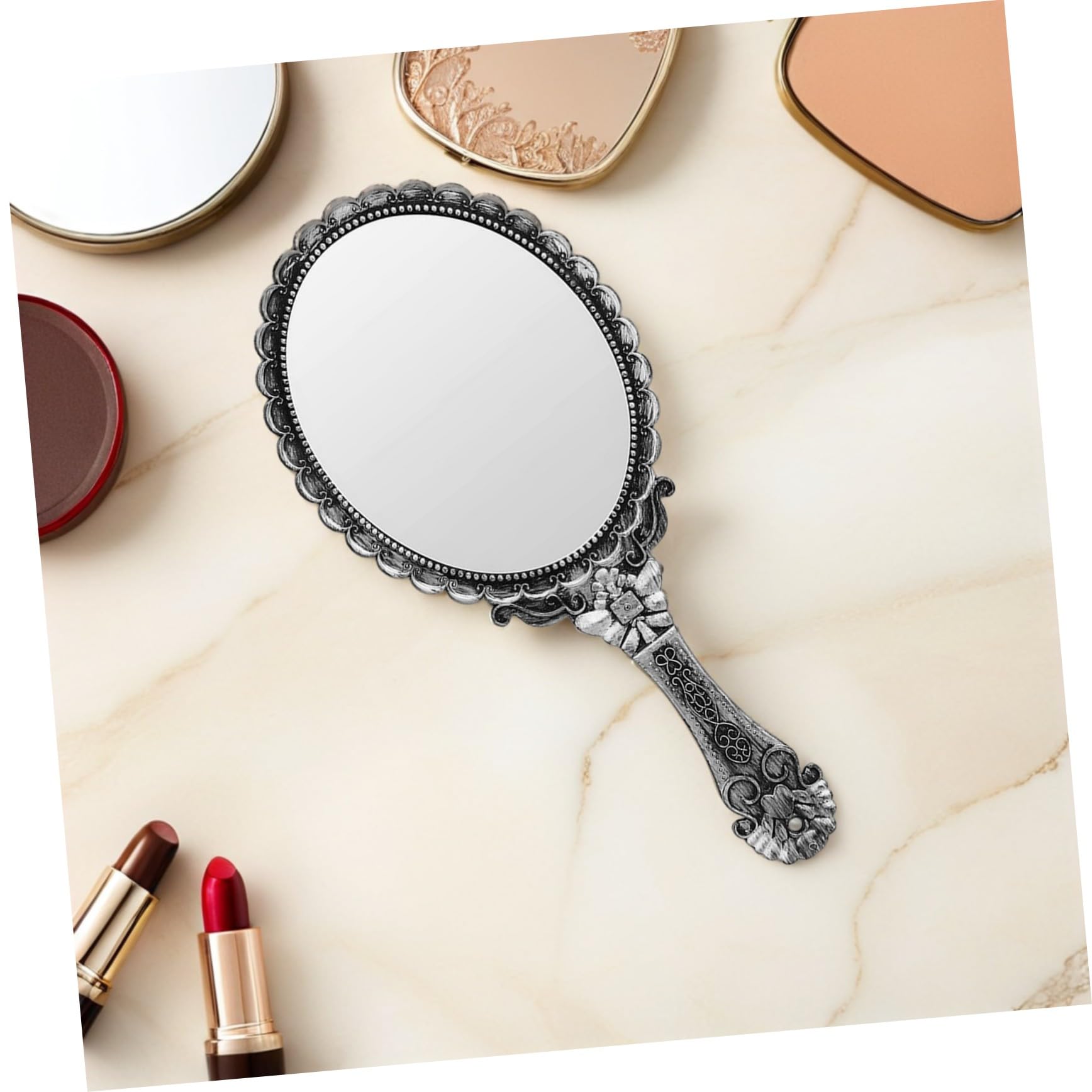 STOBAZA Vintage Kosmetikspiegel für Damen mit Abs Material Eleganter Handgefertigter Schminkspiegel Langlebig und Bruchfest für Zuhause und Reisen