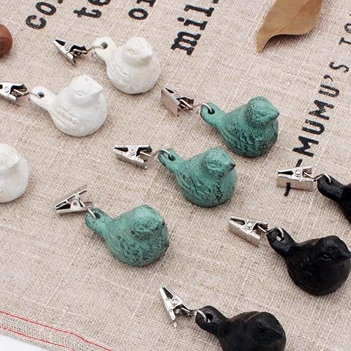 Miniatura 3 de Funly mee Paquete de 4 manteles vintage con ganchos de clip, juego de pesas para mantel colgante con pájaro verde, para manteles pesados de picnic