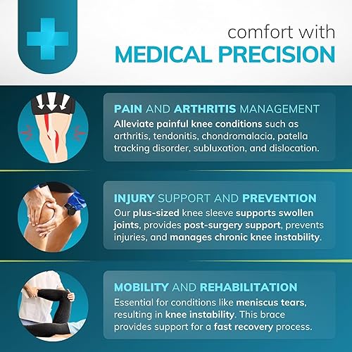 Miniatura 6 de BraceAbility Rodillera para piernas grandes y personas más grandes con muslos anchos almohadilla de protección para rótula que trata la tendinitis