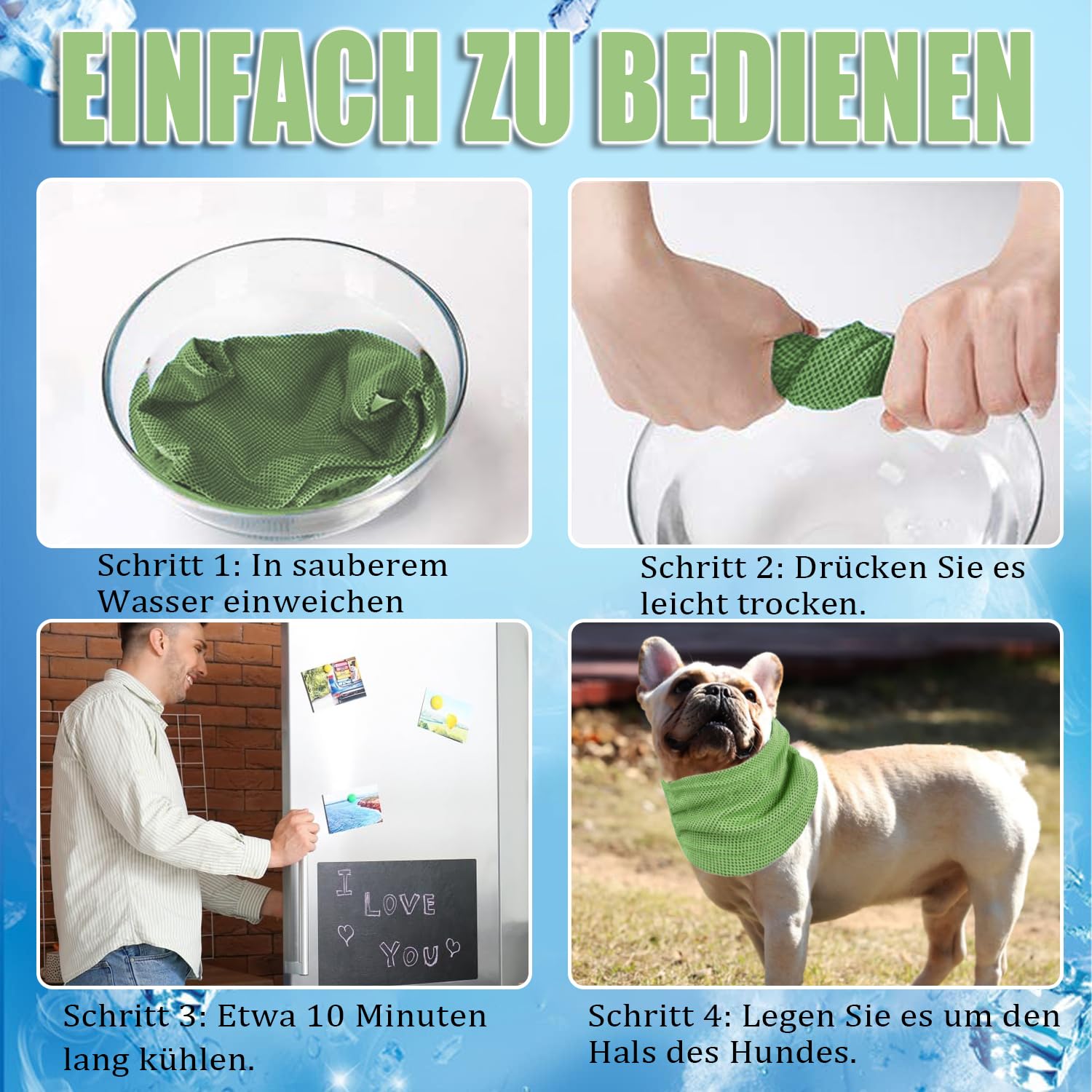 Zielona obroża chłodząca dla psów, na lato, chłodząca, bandana, chłodząca, dla szczeniaków i kotów, chłodząca, chłodząca, dla szczeniaków i kotów, rozmiar M, 45 x 13 cm, 1 szt