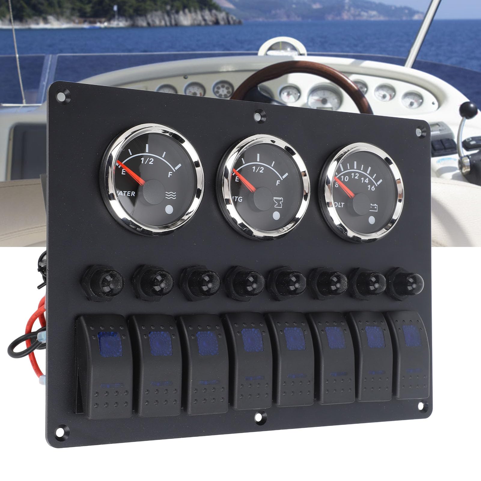 Leapiture 12?24V 3 in 1 Gauge Meter Water Sewage Level Voltmeter Instrument Panel Marine Gauge Set with 8 Gang Switch for Boat Yachts