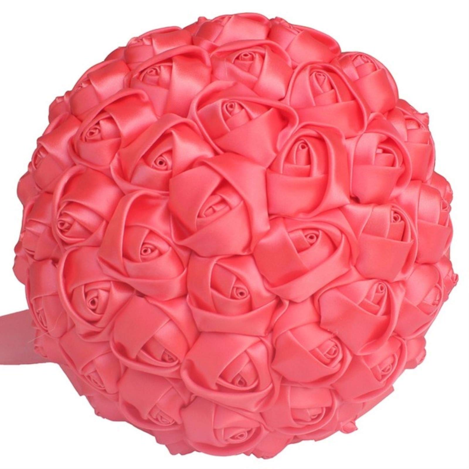 Bouquet de mariée en Soie Ivoire, pour Demoiselle d'honneur/mariée, avec Support en Satin Bleu lac, 15 cm de diamètre, Motif pastèque 18 cm.