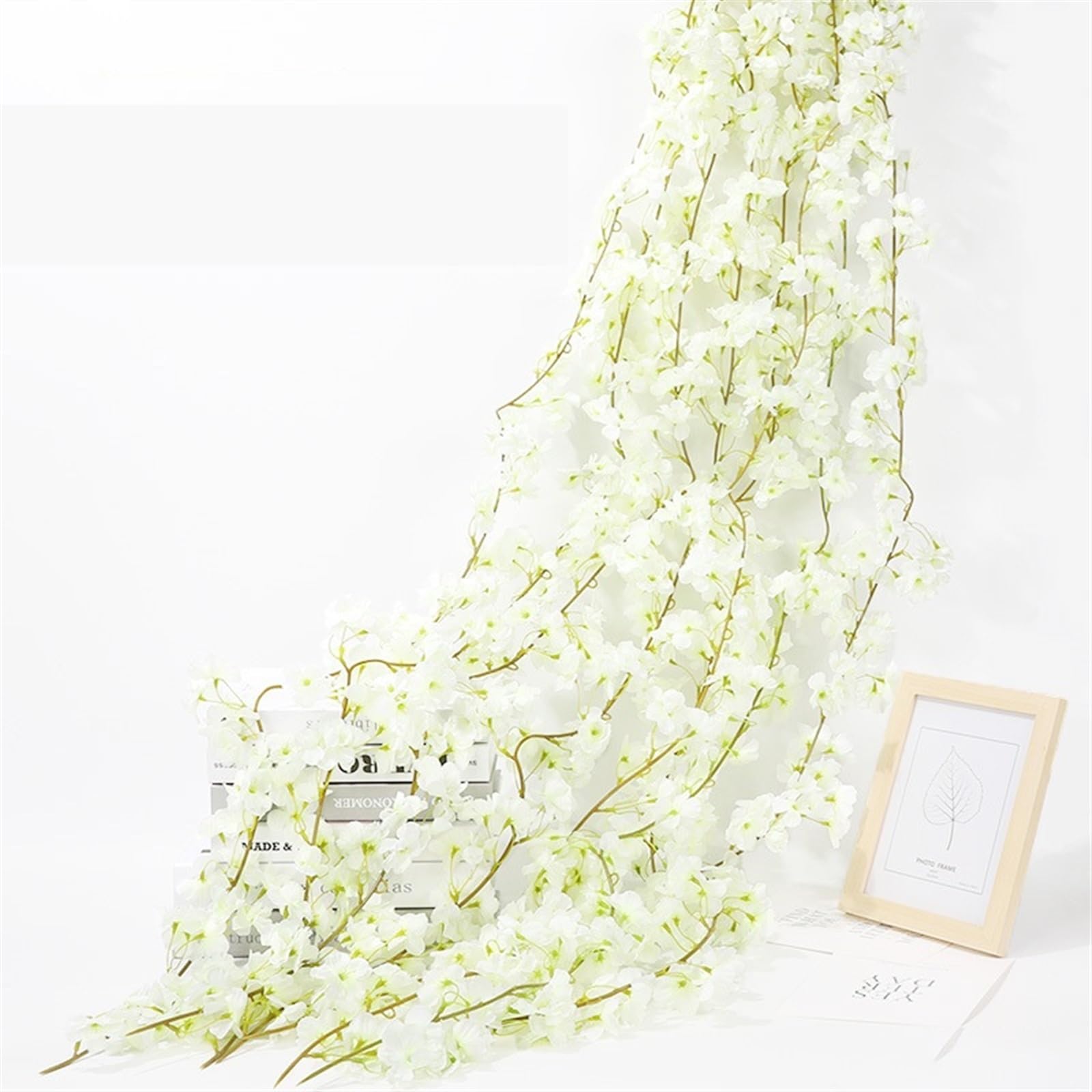 NDSJAIE Artificial Flower Vine Pink Sakura Artificial Flowers Garland Cherry Blossoms Vines Garden Arch Decor Fake Flower Wedding Party Home Decoration For decoration(1.8m-white)