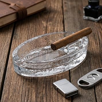 Deconox Ciga Model El Yapımı Cam Puro Küllüğü - Tek Oluklu Şeffaf Dikdörtgen Lüks Puro Tablası (18x9x4 cm)